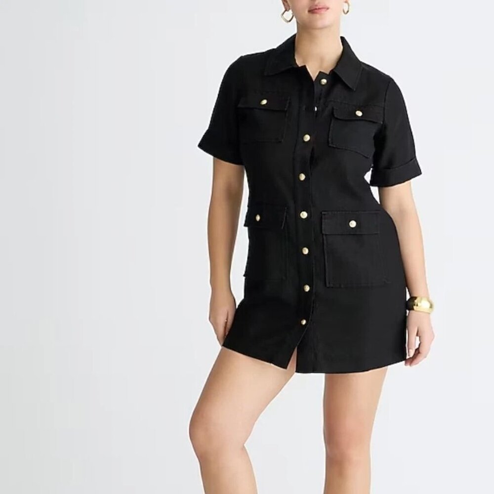 J. Crew Gamine Linen Shirt Dress in Black Size 0